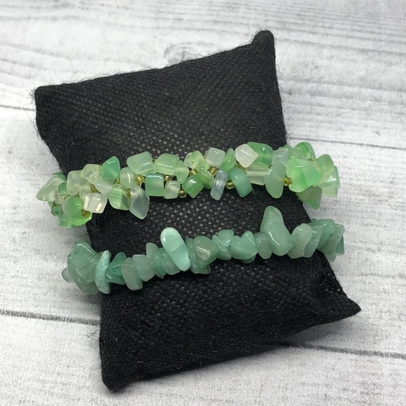 Bundle lot 2 natural green stone/gemstones artisan bracelets - Picture 1 of 6